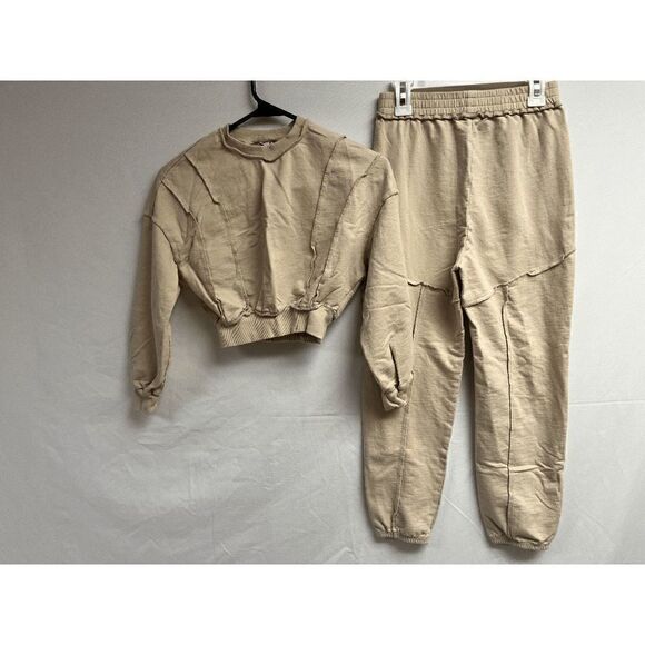 Shein Girls Teen Casual Long Sleeve Top & Jogger Pants Set Tan Size 10-11Years - Picture 1 of 9